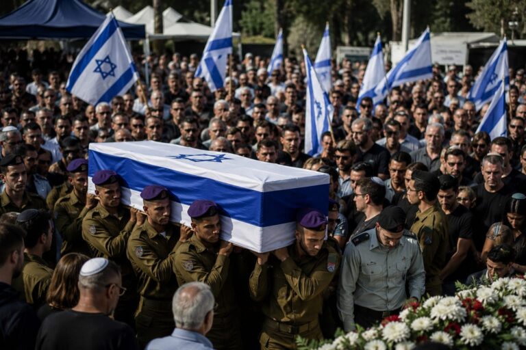 דגלי ישראל מונפים לאורך רחוב ברחובות לקראת הלווייתו של סמל אהד יערי ז"ל, לוחם גבעתי שנפל בדרום לבנון.