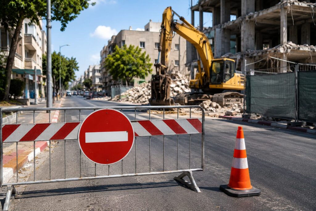 רחוב גורדון ברחובות ייסגר לתנועת כלי רכב ביום רביעי בשל עבודות להריסת מבנה באתר בנייה