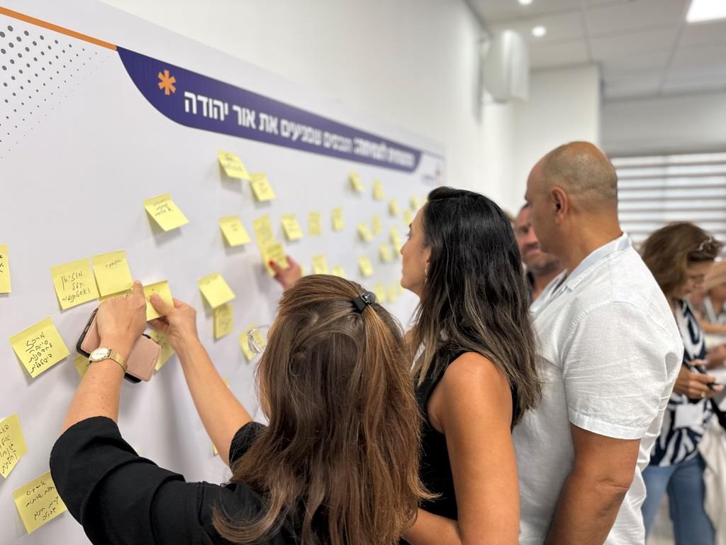 מפגש שולחנות עגולים של מנהלים ונבחרי ציבור באור יהודה, עם דיונים על פיתוח כלכלי, מסחר, חדשנות ויוזמות עירוניות לעתיד העיר