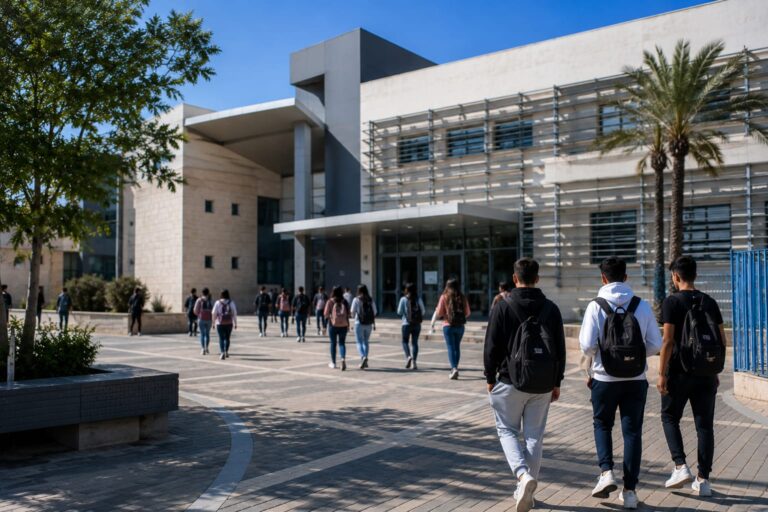 בית הספר אורט אדיבי באשקלון, לצד המנהלת היוצאת והמנהלת הנכנסת, על רקע פעילות חינוכית ותלמידים במסדרונות בית הספר
