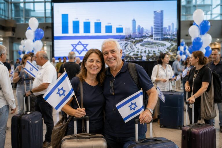 עולים חדשים בטקס קבלת פנים, על רקע נתוני משרד העלייה והקליטה המציבים את פתח תקווה בין 15 הערים המובילות בישראל בקליטת עולים חדשים