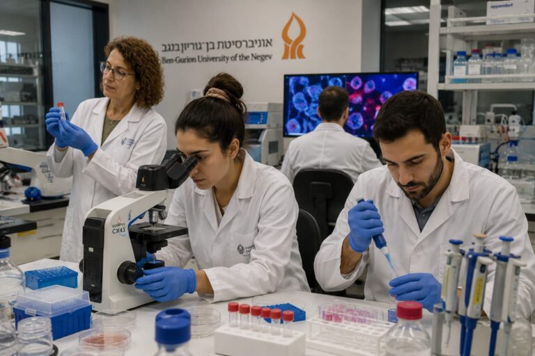חוקרי אוניברסיטת בן גוריון במעבדה במסגרת מחקר על תאי גזע והשתלות מח עצם