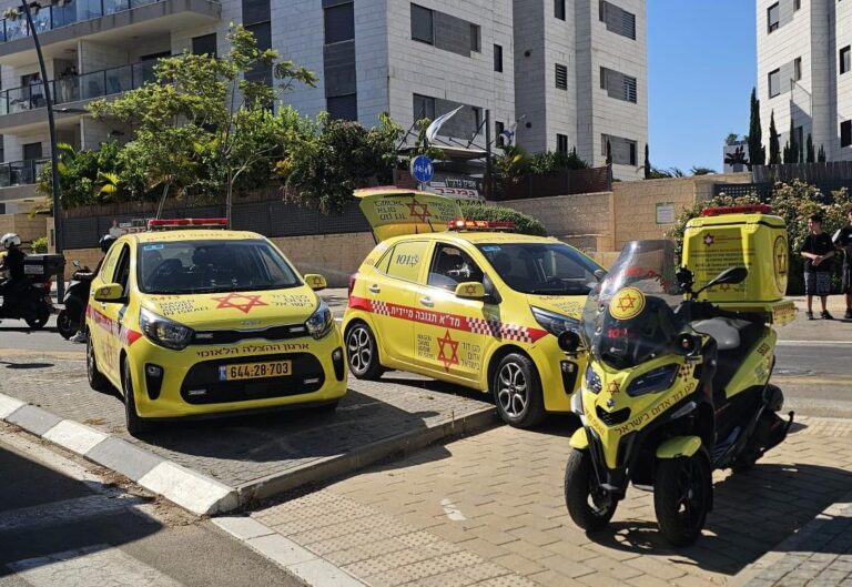 כוחות הצלה ומשטרה בזירת תאונת דרכים קטלנית בראש העין שבה נהרגה ילדה כבת 9