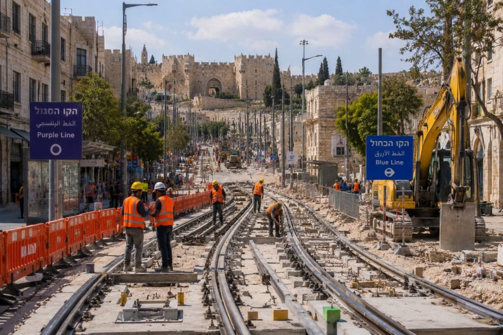 עבודות תשתית לקידום הקווים הכחול והסגול של הרכבת הקלה בירושלים.