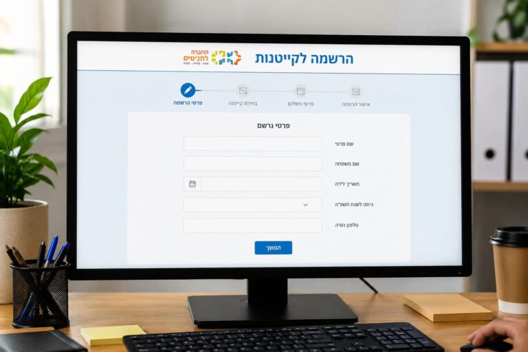 אילוסטרציה של מסך מחשב המציג טופס הרשמה לקייטנות