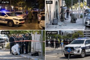 קולאז׳ של כוחות משטרה וחבלנים בזירות הפיצוץ בתל אביב, נתניה, נס ציונה וראשון לציו