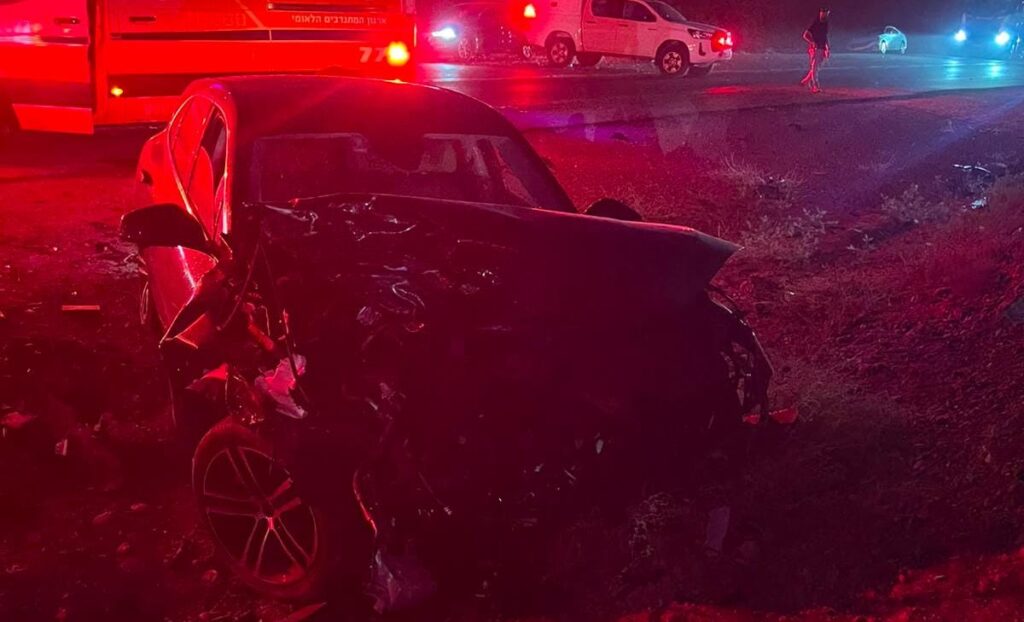 צילום כוחות ההצלה וכלי הרכב בזירת התאונה בכביש 80