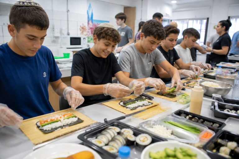 בני נוער משתתפים בסדנת סושי או ילדים בפעילות יצירה באחד המרכזים הקהילתיים באשקלון
