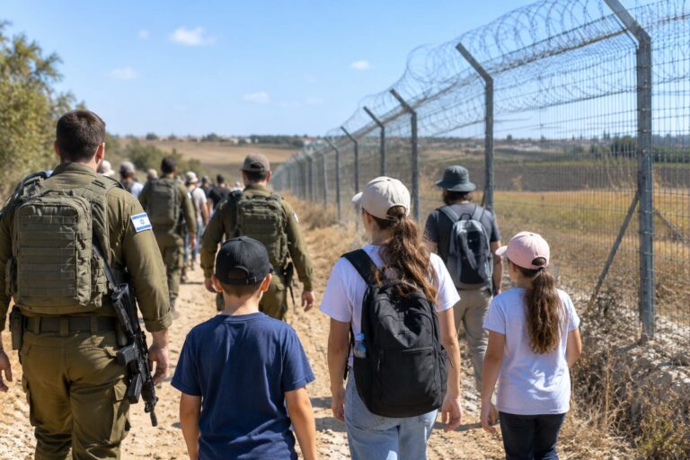 לוחמים ומשפחות מסיירים סמוך לגדר המערכת בעוטף עזה