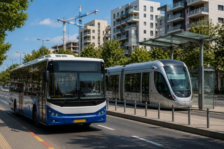 אוטובוס עירוני בסמוך לתחנת רכבת קלה
