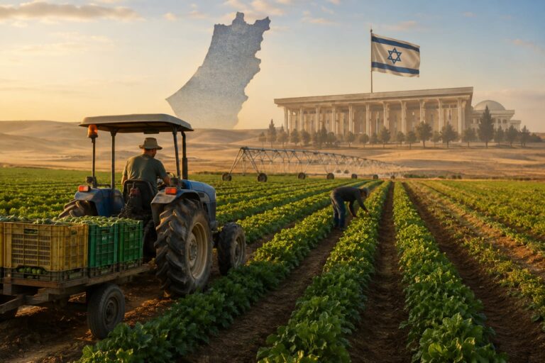 שדות חקלאיים באזור הנגב לצד פעילות חקלאית, ברקע המחשה לנושא המשילות והחקלאות בישראל