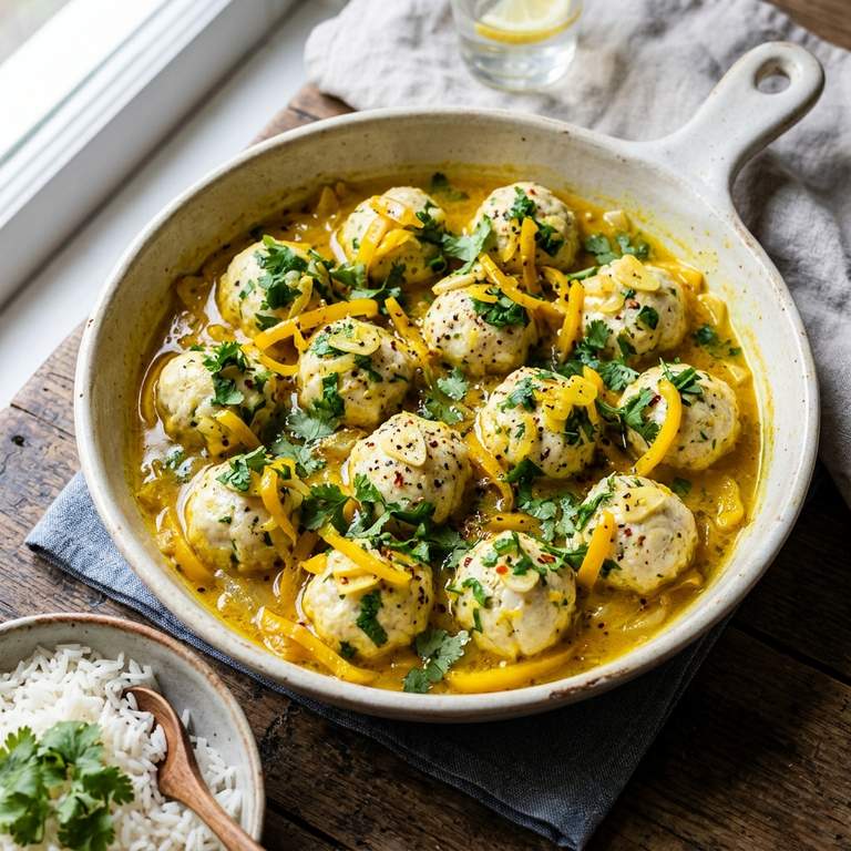 קציצות דגים ברוטב לימון עם פלפל צהוב וכוסברה בסיר